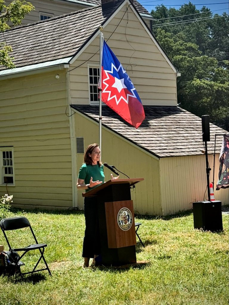 Congressional candidate Rebecca Bennett speaks at Rahway’s Juneteenth celebration at the Merchants and Drovers Tavern on June 20, 2026.